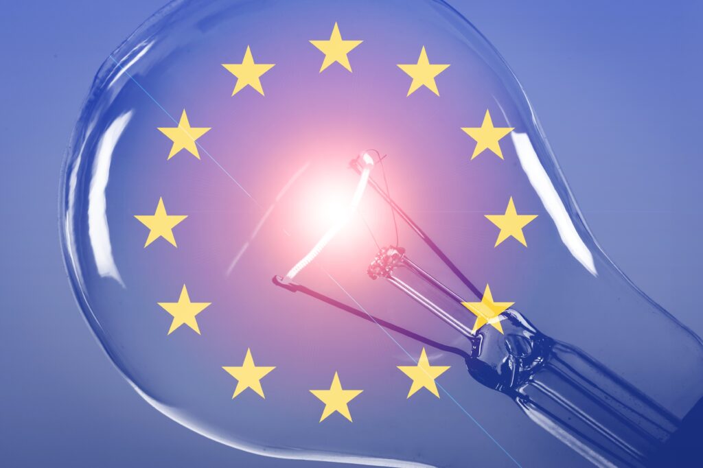 Ampoule avec les étoiles du drapeaux de l'Union européenne.