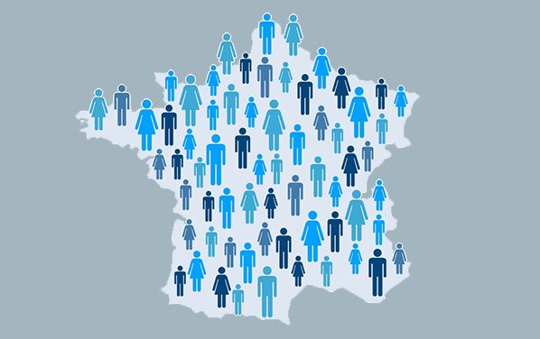Carte démographique de la France indiquant le nombre d'hommes et de femmes